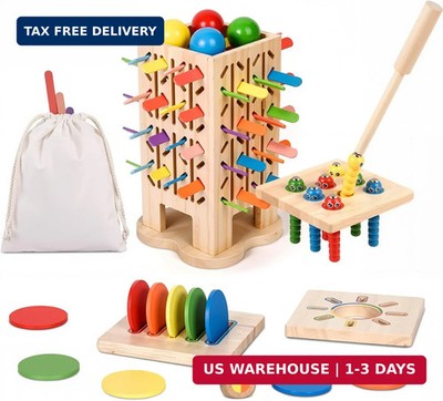 Montessori Toys Wooden Board Games for Kids 4-6, 5-in-1 Fine Motor Skills Educat