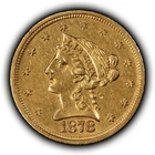 1878-S G$2.50 Liberty  Gold Quarter Eagle - Authentic US Coin - AU/UNC - G5542