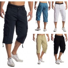 Men's Summer Cotton Long Shorts Casual Cargo Combat Three Quarter Pants Bermuda