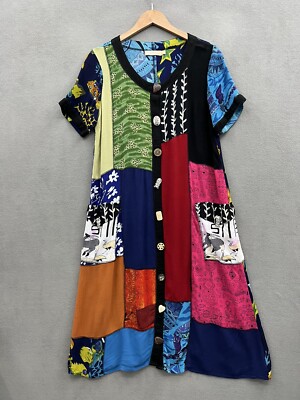 La Cera Women s Small Shirt Dress Y2K Patchwork Button Down