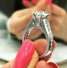 2Ct Round Cut Lab Created Diamond Engagement Ring 14K White Gold Plated