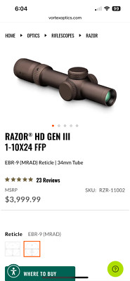 Vortex Razor Gen III 1-10x24 Rifle Scope - Black
