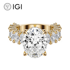 IGI 7.08 CT F VVS2 Oval Cut Lab Grown Diamond Engagement Ring 18K Yellow Gold