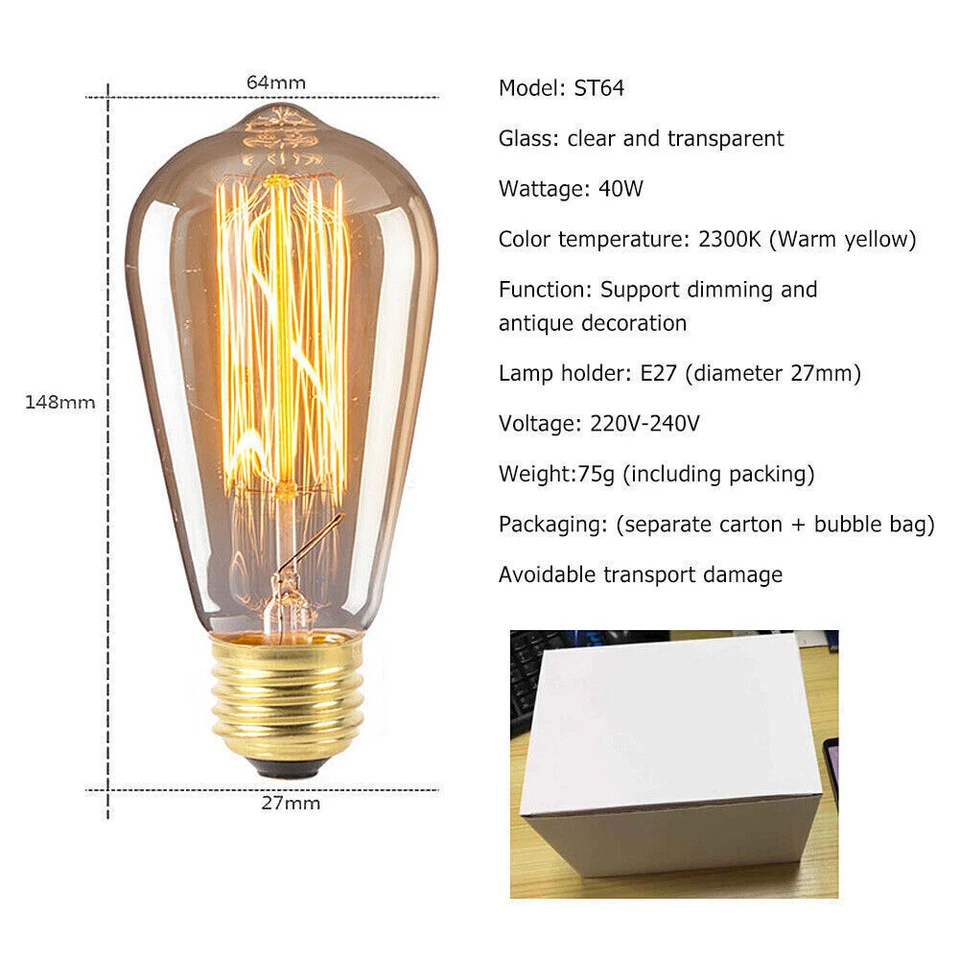 3X E27 ST64 LED Edison 40W Warm White Vintage Retro Bulbs Filament Light - Image 2 of 4