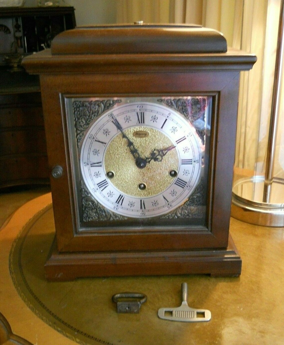 STATELY VINTAGE RIDGEWAY MANTLE CLOCK TWO JEWELS HERMLE MOVEMENT