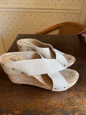 Lucky Brand Cork Platform Wedge Slide On Elastic Shoes Sz 10M.  EB19