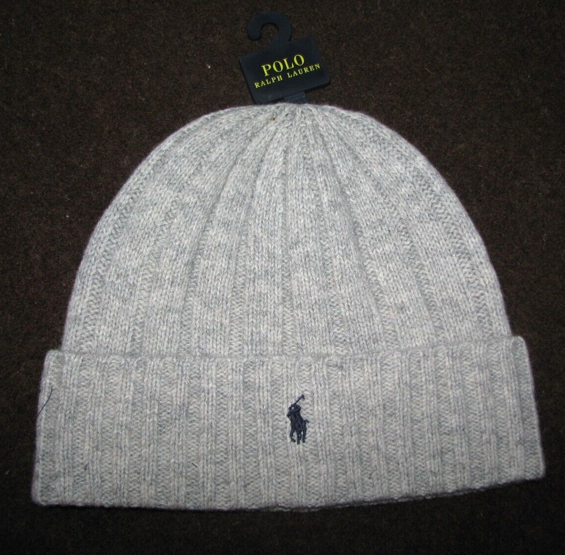 Cappello di lana da uomo POLO RALPH LAUREN grigio chiaro PONY a polsino lavorato a maglia (beanie)