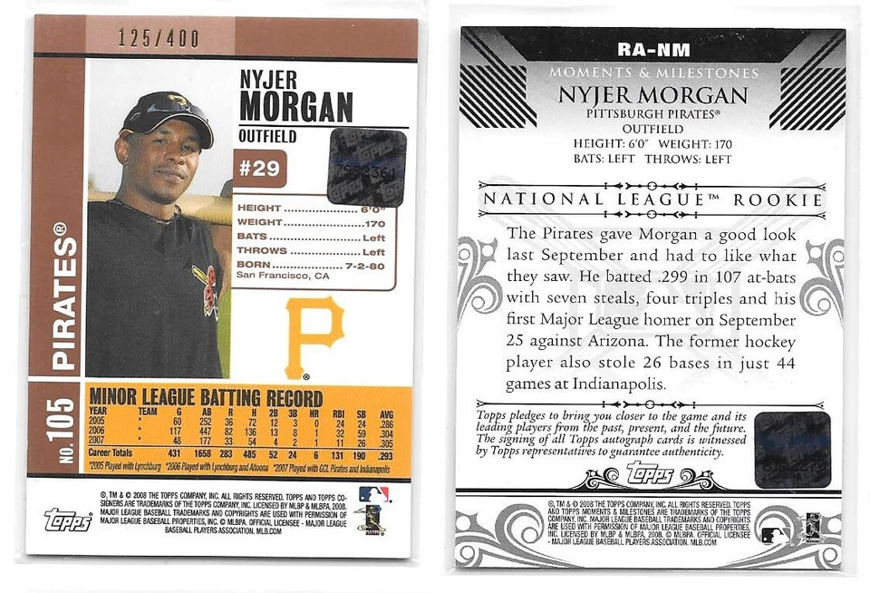 Lot of 4 Nyjer Morgan Certified Autographed Baseball Rookie Cards- Bowman, Topps - Image 3 of 4