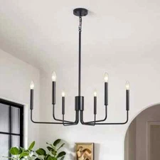 LWYTJO 6-Light Black Dimmable Rustic Linear Candle-Style Kitchen Island Fixture