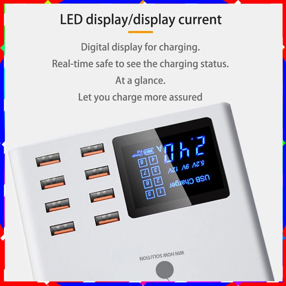 Carga Inteligente 8USB Doble CA Universal Pantalla de Carga Inalámbrica Adaptador Rápido Hub Foto 2 de 4