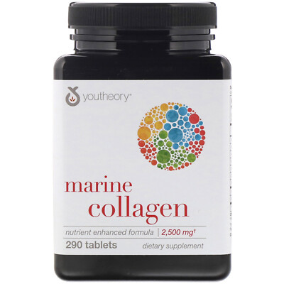 Youtheory, Marine Collagen, Healthy Bones, Joint Support, NEW 2500mg 290 Tablets