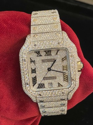Classy 24,90 Cts Diamants Naturels Santos Cartier d'origine Homme Poignet  Montre | eBay