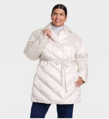 Ava Viv Womens Plus Size Cozy Quilted Tie Waist Puff Jacket Size 4X NWT 