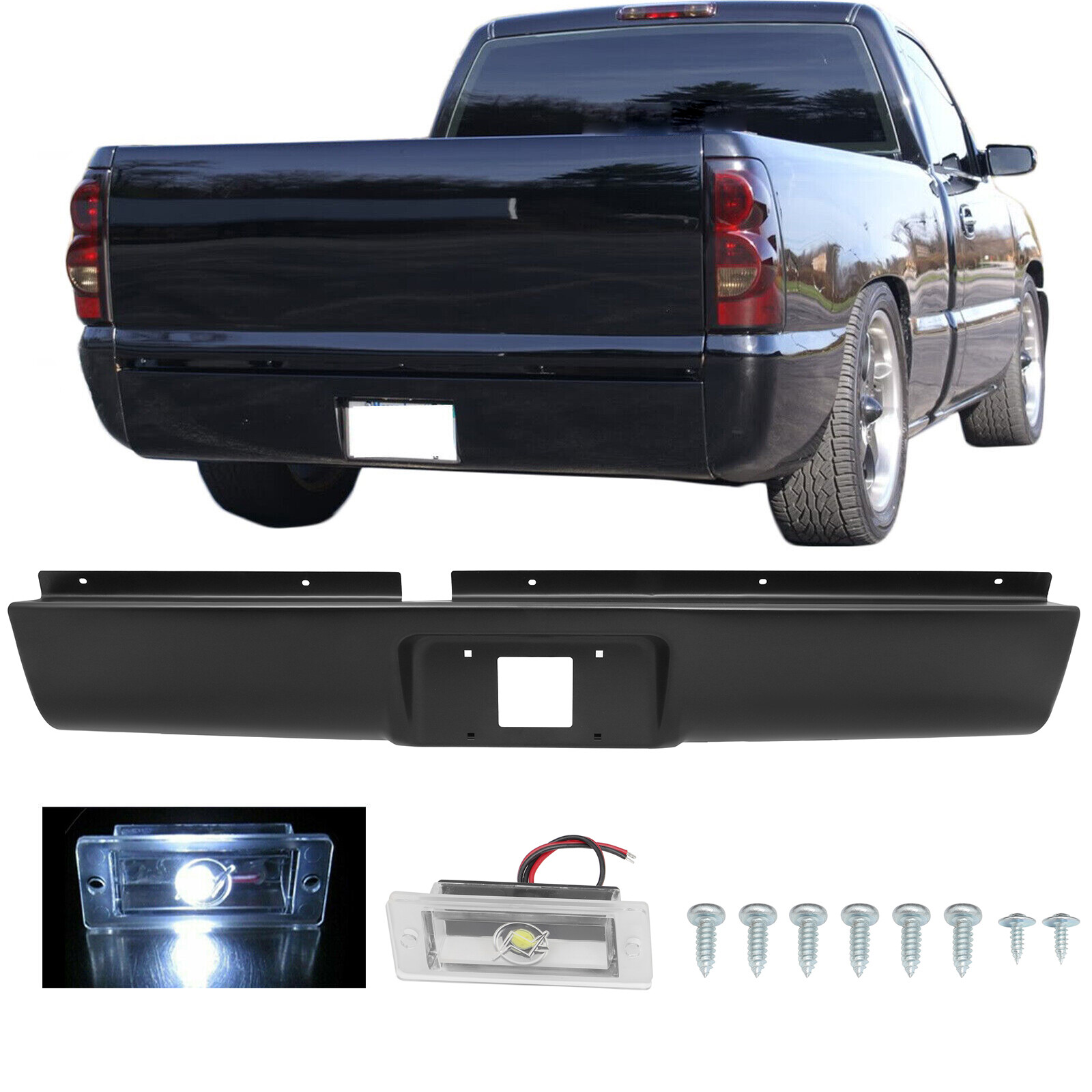 Rear Bumper Roll Pan with License Lamp For 1994-2003 S10 Sonoma GMC