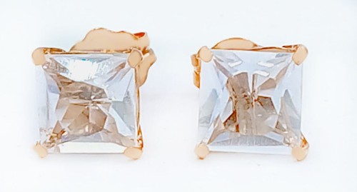 GENUINE 1.60 Cts WHITE SAPPHIRES STUD EARRINGS 14k ROSE GOLD - Free Certificate - Picture 6 of 11