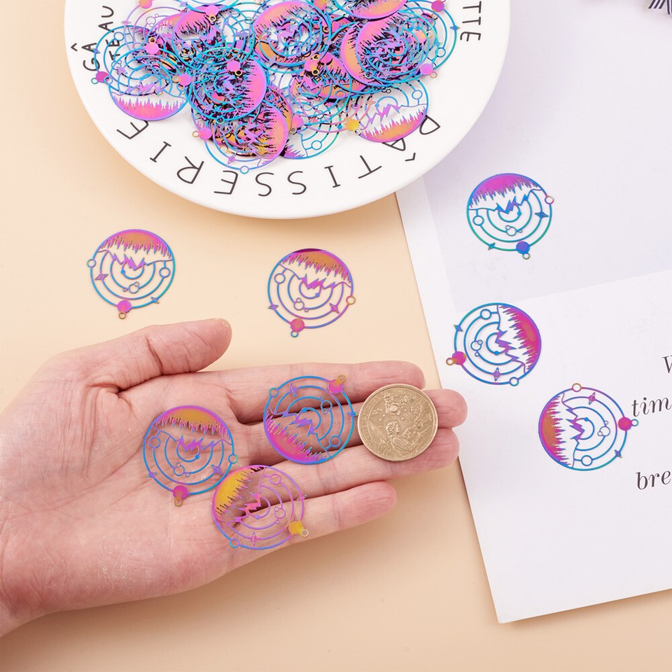 Non-Tarnish 304 Stainless Steel Filigree Pendants Etched Metal Embellishments Moon With Star Stainless Steel Color 32 5x30x0 2mm Hole 1 5mm - Foto 5