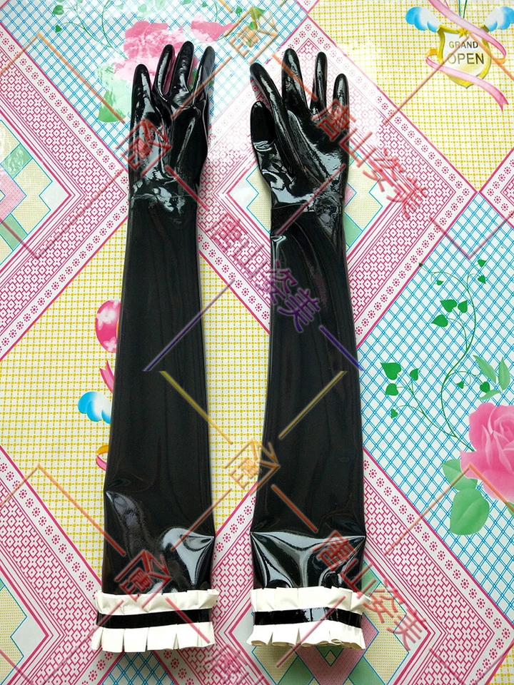 655 luvas de látex luvas longas de borracha LUVAS DE LÁTEX COM BABADO ÓPERA - Imagem 2 de 3