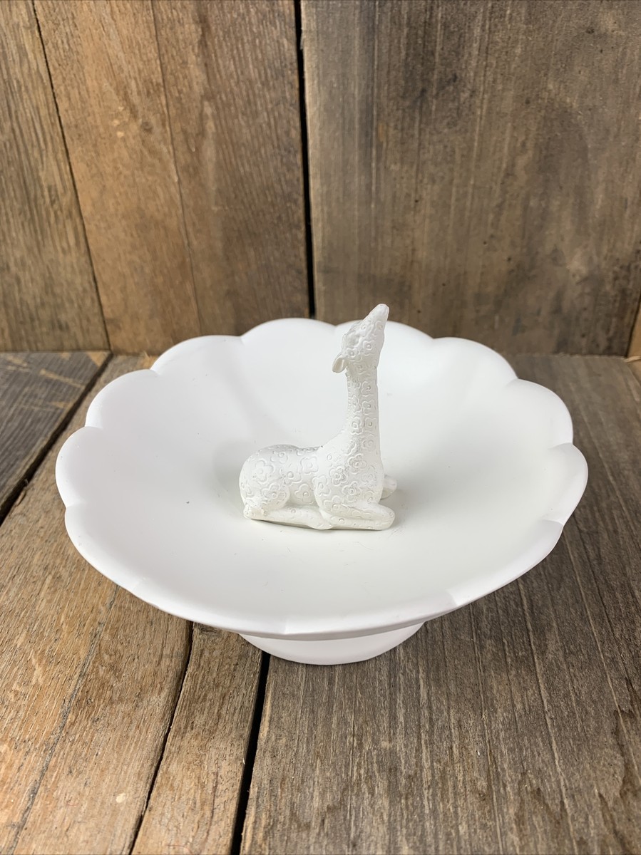 Jewelry Trinket Dish with Baby Giraffe Ring Holder Chalkware