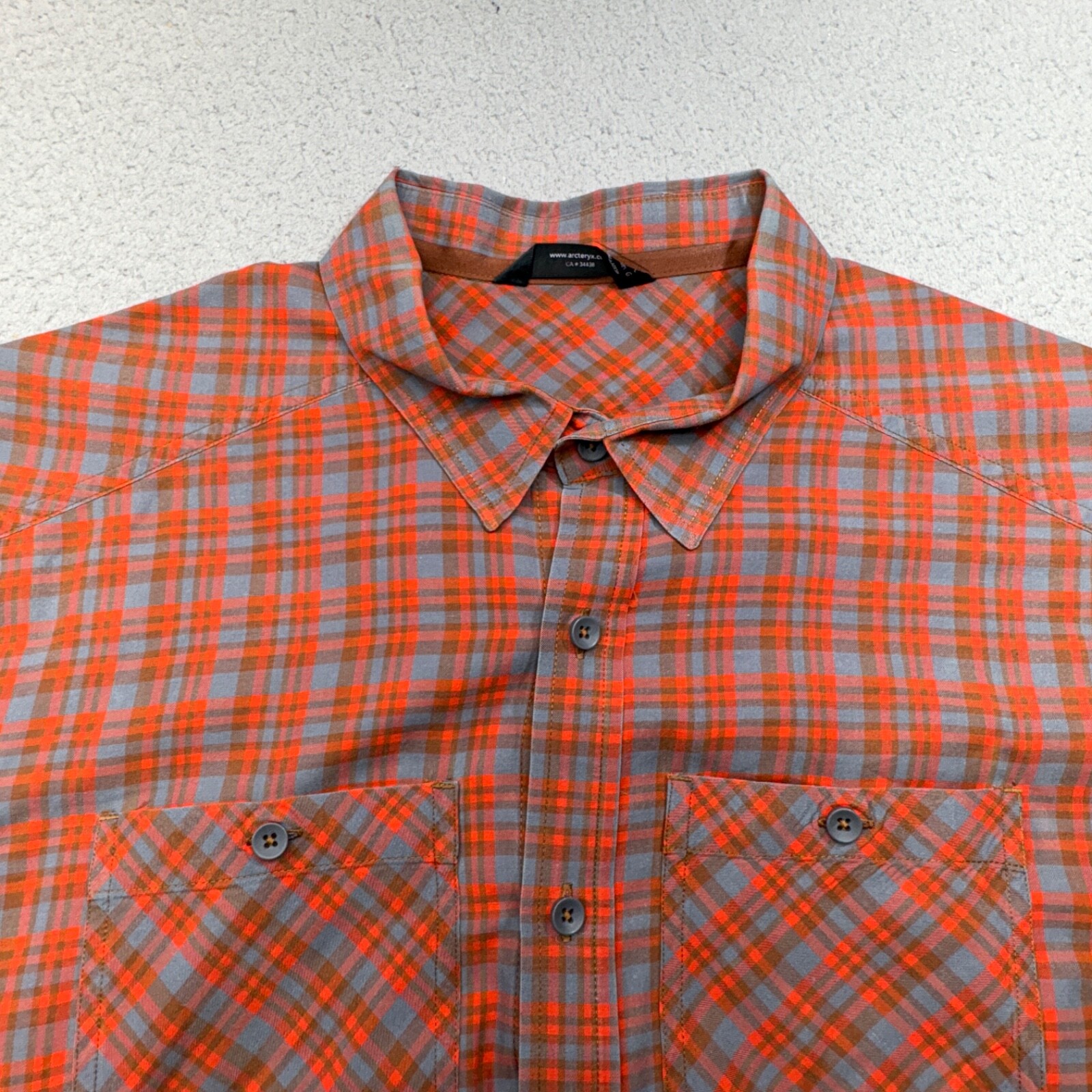 ARC'TERYX Arcteryx Camicia Uomo Grande Arancione Plaid Performance Misto Cotone Tasca Casual