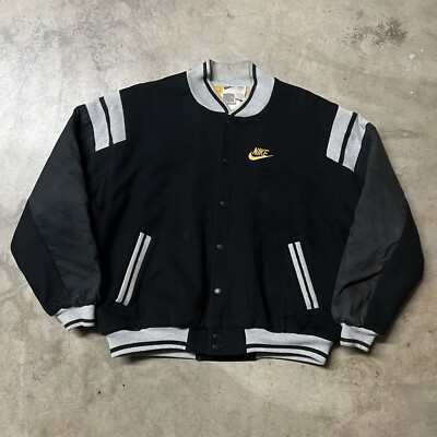 Vintage 90's Nike FORCE Quilted-Lined Wool Varsity Jacket L