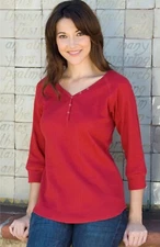 "V" Neck Woman Thermal 3/4 Sleeve snap buttons front white, black. red, brown