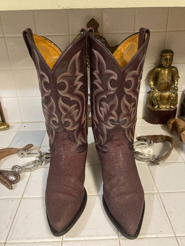 TONY LAMA STING RAY BOOTS VINTAGE ORIGINAL MADE in USA 8 D CORDOVAN BURGUNDY - Picture 12 of 24