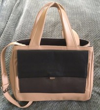 Perlina Audrey East West Black/brown/taupe Leather Convertible Satchel Crossbody