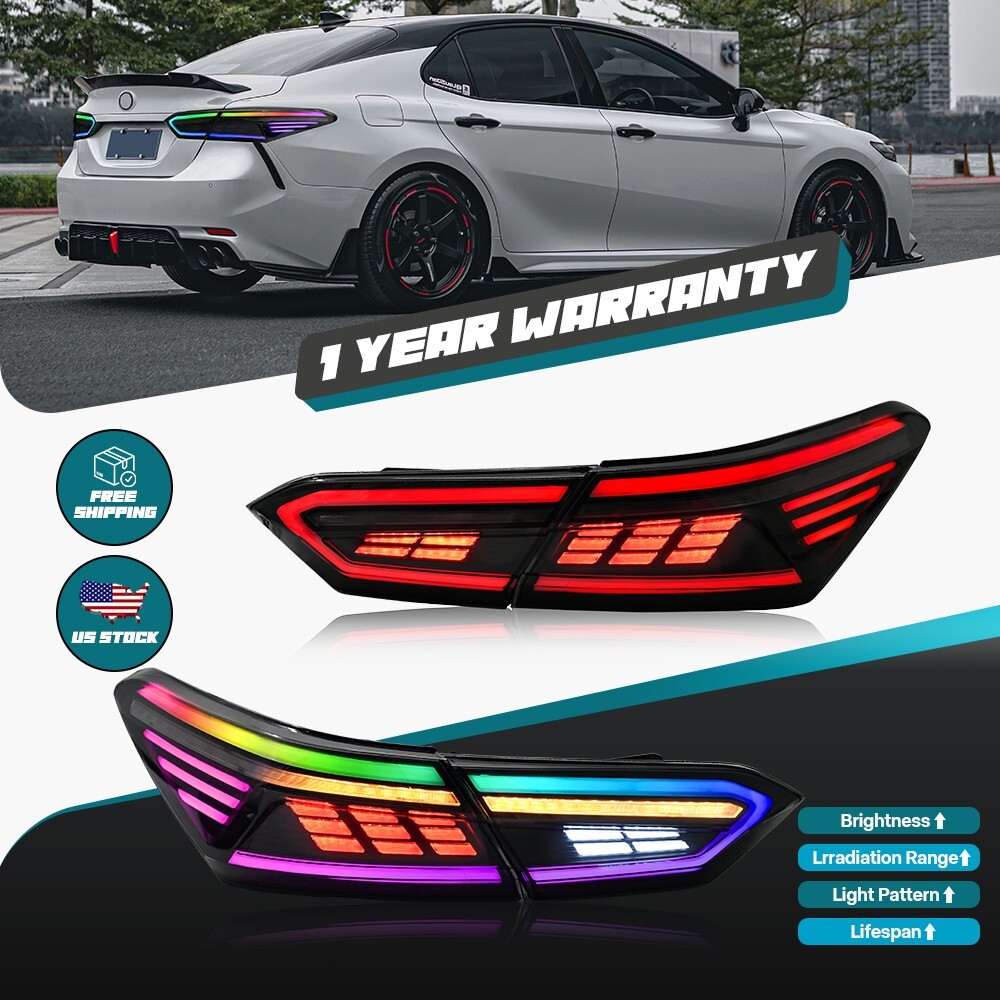 2018-2024 Toyota Camry RGB LED Tail Lights with DRL Animation Smoke Design  