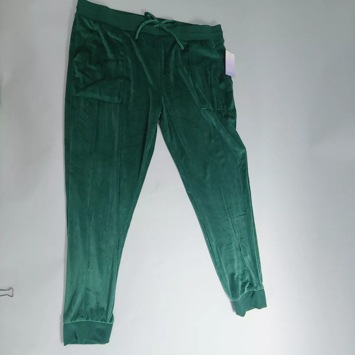 Stars Above Womens Size M Lounge Jogger Green Velour Sweat Pants w/ Draw  String