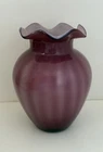 Vintage Fenton Purple Amethyst Hand Blown Art Glass Vase Ruffled Rim 5.5”