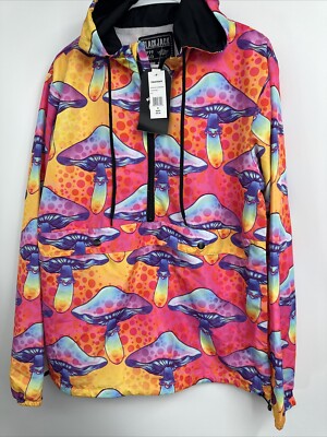 Black Jack 1999 USA Windbreaker Jacket Psychedelic Mushrooms Print Sz M NWT