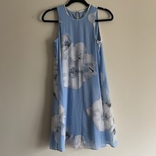 Calvin Klein Women SZ 2 Light Blue W/ White Floral Sleeveless Lined Shift Dress