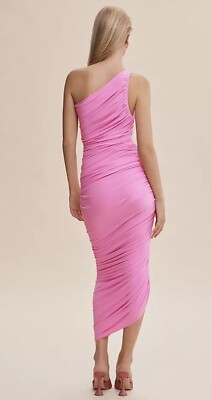 Norma Kamali Diana Ruched Midi-Dress Women's XS/34 Candy Pink One-Shoulder  | eBay