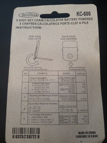 Calculator Key Chain KC-600 8 digit battery calculator - Picture 2 of 2