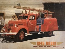 Fire Engine Truck 1945 Dodge Front Mounted Darley Pumper Metal Sign Man Cave Bar