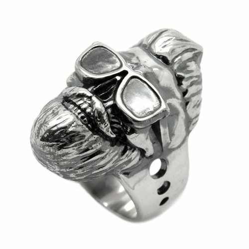 Stylish Trendy Skull with Beard and Eyeglasses Mens Ring Silver 925 - Picture 11 of 12