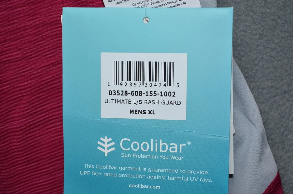 Rashgaurd manga larga Coolibar Ultimate para hombre UPF 50+ nuevo XL borgoña elástico Foto 4 de 4