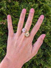 Artisan Handmade In Morocco Adjustable Boho Chic Double Geode Gold Ring Size 10
