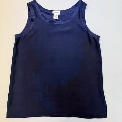 100% Silk Blouse Sleeveless Womens Small Neiman Marcus Navy EUC