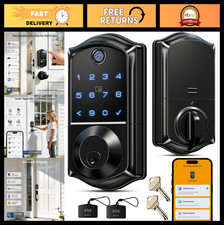 Smart Fingerprint Door Lock - Keyless Entry, App Control, Auto Lock, Matte Black