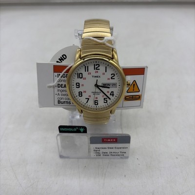 Timex Mens Easy Reader 35mm Gold Tone Expansion Band Watch - Day & Date - T2N092