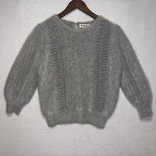 80% Angora Fuzzy ALPHA FASHION Gray Beaded Cardigan Sweater