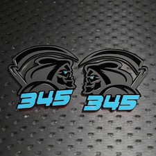 Reaper Light Blue345 Car Truck Emblem Badge Matte Black On Black Custom Set Of 2