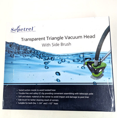 Sepetrel Triangle Pool Vacuum Head Side Brushes Transparent 1-1/4 & 1-1/2'' Hose