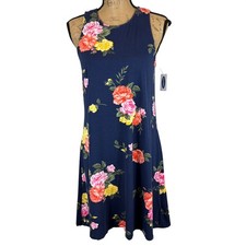 NWT Old Navy Sleeveless Knit Swing Tank Dress Blue Floral Spring Garden Medium