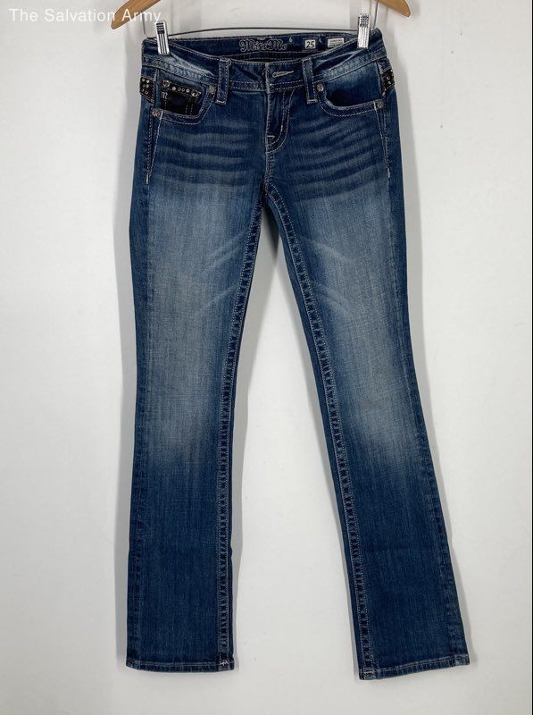 Miss Me Womens Blue Slim Fit Coin Pocket Denim Bootcut Leg Jeans Size 25