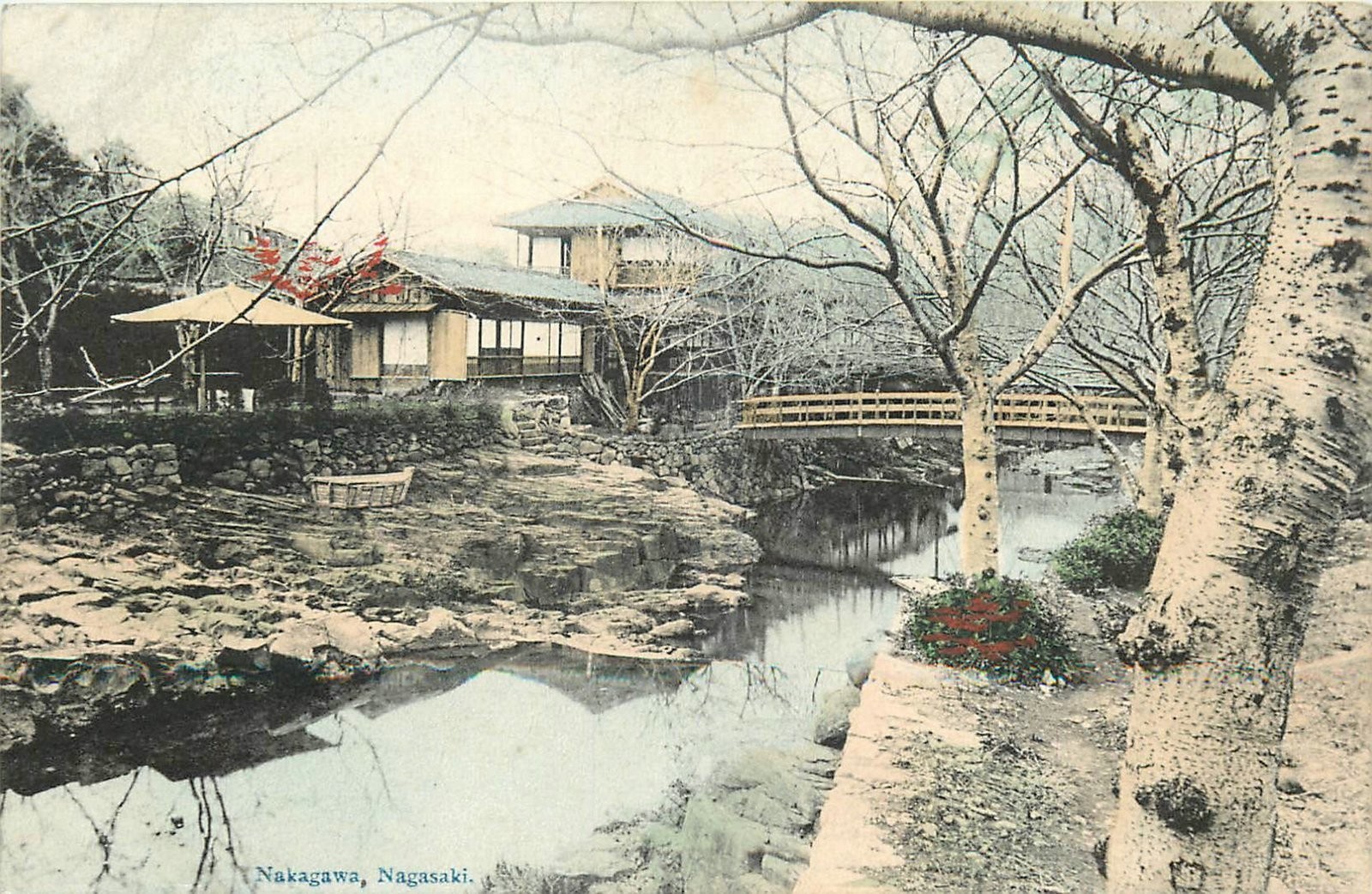 c1910 Japan Nakagawa Nagasaki beautiful Scene hand colored Postcard 25-8341