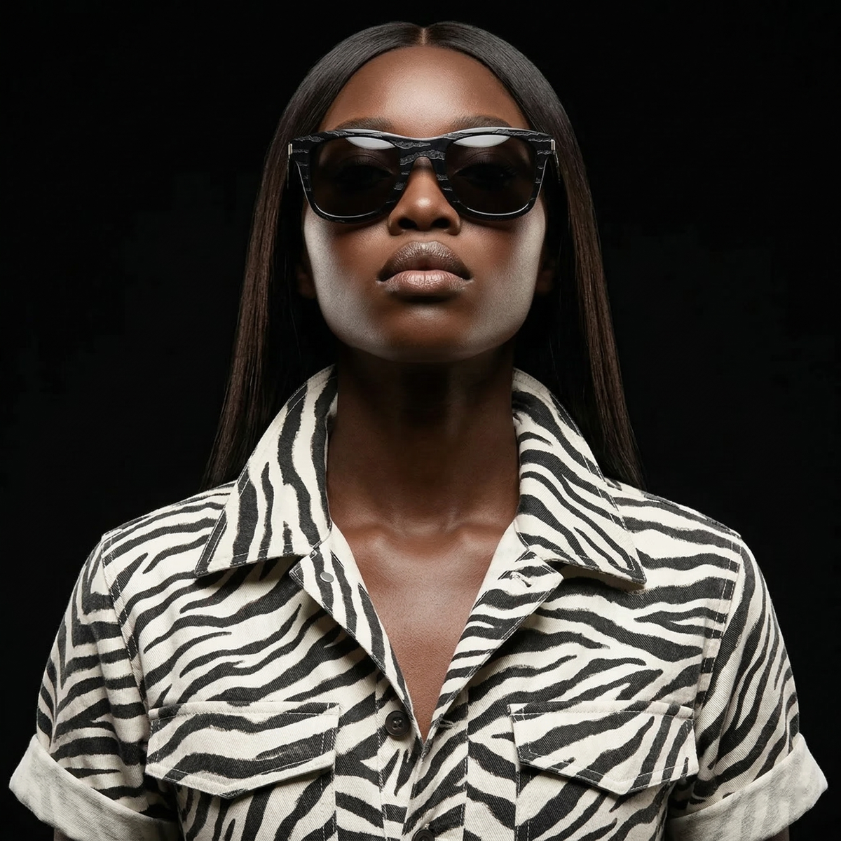 Saint Laurent SL 51 Black Zebra Pattern Sunglasses Square Frame