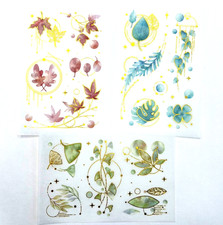 Leaf Washi Paper Stickers Gold Foil Accents 3 Sheets Scrapbook Junk Journal