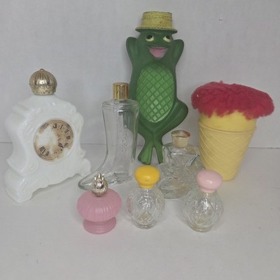 Vintage AVON 8 Pc Collectibles Lot Miss Lollipop Frog Soap Holder Glass Bottles 